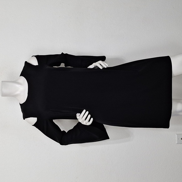 Calvin Klein Black Preppy Romantic Cold Shoulder Bell Sleeve Shift Dress Size 12 - Picture 1 of 11